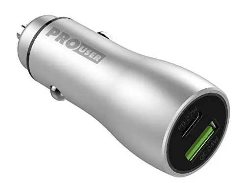 Pro User 2-Fach USB Car Charger 48W: Auto Ladegerät aus Aluminium mit USB-C Power Delivery und LED Ring –für PKW/LKW/Wohnmobil, lädt Handy, Tablet, Laptop, Kamera, etc
