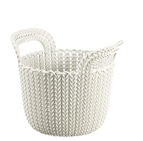 Knit Basket Round XS - Cremfarbener Aufbewahrungskorb - Praktischer und stilvoller Aufbewahrungskorb mit Henkel, ideal für Badezimmer oder Wohnräume. Mit 3 Litern Kapazität und atmungsaktivem Design sorgt er für Ordnung und Stil.
