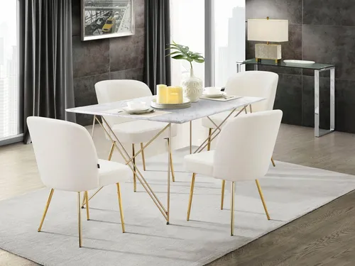 Leonique Esstisch Louie - Marmor Optik mit goldenem Metallgestell - Esstisch in Marmor Optik, 160x90 cm, mit elegantem goldenen Metallgestell. Ideal für stilvolle Essbereiche, einfache Selbstmontage.