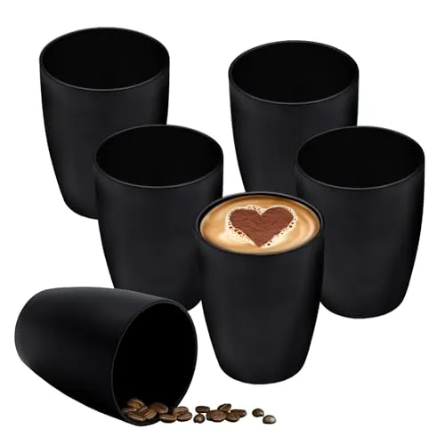 Porzellan Kaffeebecher ohne Henkel schwarz matt - 6er Set - Kaffee und Tee Tasse für 350 ml - Teebecher Kaffeetasse Trink Becher Tasse