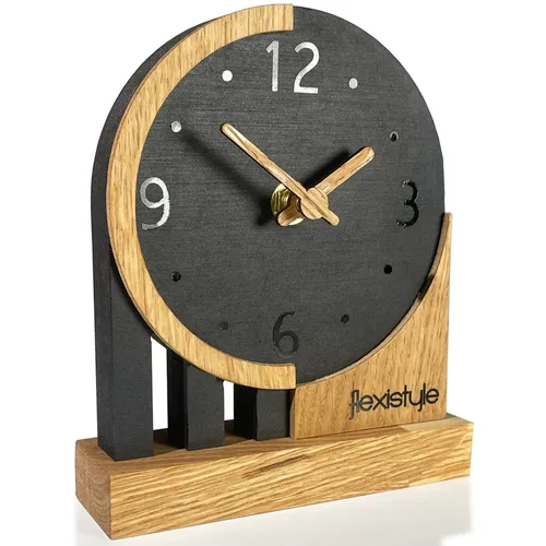 FLEXISTYLE Modern Standuhr aus Holz Eiche - Elegantes Design für Wohnzimmer und Badezimmer - Wanduhren mit elegantem, minimalistischen Design aus Natur-Eiche. Leises Uhrwerk für ruhige Räume und ideal für kompakte Plätze.