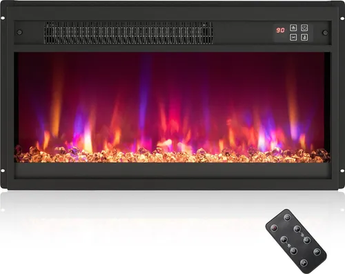 COSTWAY Elektrokamin 1500W mit Fernbedienung - Eleganter Wandkamin mit 1500W Heizleistung, ideal für Räume bis 37 m². Genießen Sie 8 Flammenfarben und eine einfache Steuerung per Fernbedienung für ein modernes Ambiente.