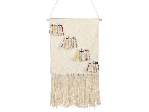 Boho Wandbehang Burewala aus handgemachter Baumwolle - Eleganter Wandbehang im Boho-Stil aus hochwertiger Baumwolle, ideal für ein gemütliches Wohnzimmer. Mit Fransen und einer Größe von 46 x 108 cm setzt er stilvolle Akzente.