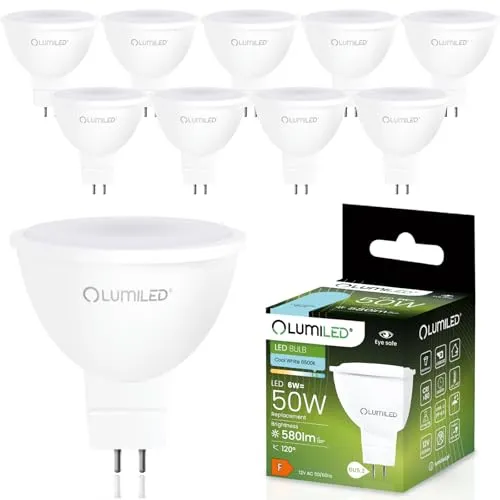 Lumiled 12V GU5.3 LED Lampen Spot Set - 10 Stück, MR16 6W (50W Halogenäquivalent) - Energiesparlampen mit 580 Lumen und 120° Abstrahlwinkel, ideal für Decken- und Einbaustrahler. Energieersparnis bis zu 90% und lange Lebensdauer von 15.000 Stunden.