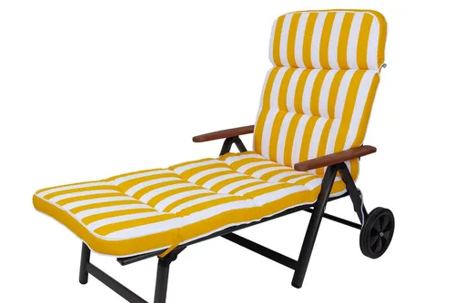 KETTtex Liegenauflage Rollliege Alicante 2153 gelb-weiß Blockstreifen 200x60x9 cm - Bequeme Liegenauflage für Rollliegen mit verstellbarem Halteband. Ideal für entspannte Stunden im Garten oder am Pool. Pflegeleicht, handwaschbar bei 30 Grad.