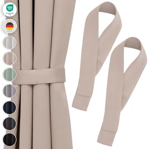Blumtal Raffhalter für Vorhänge 2X - Vorhang Raffhalter 72x5 cm - waschbare Gardinenhalter Blickdicht - Raffhalter für Gardinen/Gardinen Raffhalter für Verdunkelungsvorhänge & Gardinenschals in Taupe