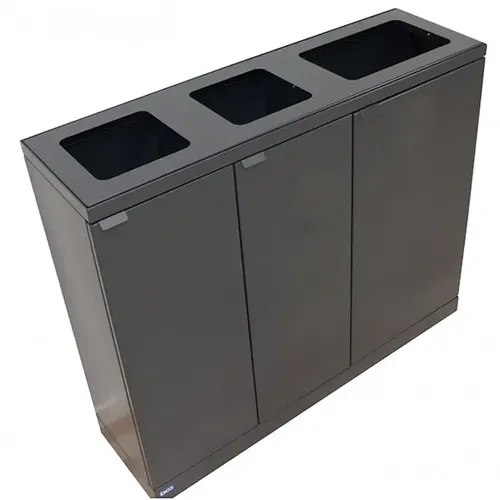Mülltrennsystem Bica 829 Sortieranlage anthrazit 65-65-95 L - Praktisches Mülltrennsystem aus hochwertigem Stahl für 3 Abfallströme (2x65+1x95 L). Mit Klappdeckel und Soft-Close-Türen für einfachen Zugang und schnellen Wechsel der Müllsäcke. Mobil dank integrierter Räder.