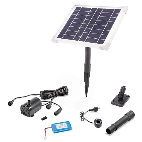 esotec Solar Pumpensystem mit LED-Licht für Brunnen 101921 - Komplett-Set für Deko-Brunnen, mit leistungsstarker Sprinklerpumpe und LED-Lichtring. Unabhängig von Netzstrom dank Solarmodul und Akkuspeicher – ideal für Wasserspiele ohne Stromkosten.