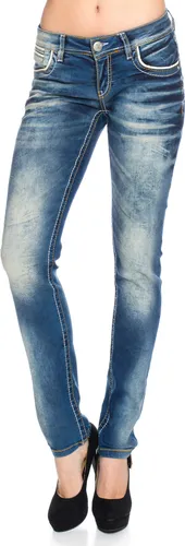 Cipo & Baxx Damen Jeans BJW256 Blau, W28/L30 - Modische Damen Jeans mit Regular Fit und auffälligem Design. Die dicken Nähte auf den Hintertaschen und die stylische Waschung machen sie zum Blickfang. Ideal für den Alltag und bequem durch den Elasthananteil.