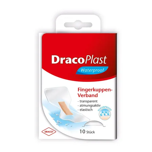 Dracoplast Waterproof Fingerkuppenpflaster 10 ST - Wasserfeste Pflaster für Finger, ideal zum Schutz kleiner Wunden vor Nässe. Atmungsaktive Polyurethanfolie sorgt für Komfort und eine sichere Erstversorgung.