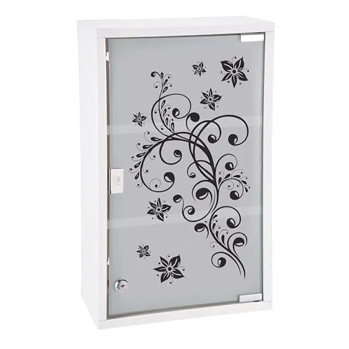 Spetebo XXL Medizinschrank - Schwarze Ornamente - Medizinschrank 50x30 cm, mit schickem Milchglastür-Design, 'Tip-On' Automatik und 3 Ablageböden für optimale Organisation Ihrer Hausapotheke.