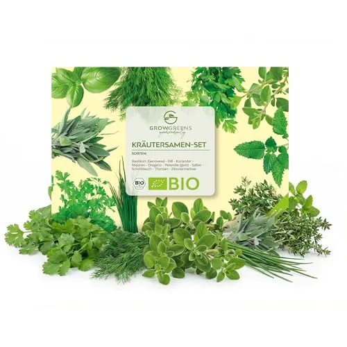 BIO Kräutersamen Set - Vielfältige Küchenkräuter für Ihren Garten - 10er Set mit samenfesten Kräutersamen wie Basilikum, Dill und Petersilie. Ideal für die Anzucht auf Balkon oder im Garten. Handabgefüllt in Deutschland und plastikfrei verpackt für eine umweltfreundliche Wahl.