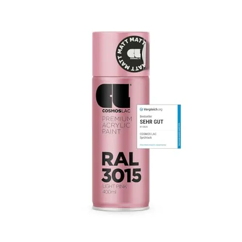 COSMOS LAC Acryllack Sprühdose in vielen RAL Farbtönen - 400ml Spraydose perfekt für DIY, Upcycling und andere Lackierarbeiten geeignet (RAL 3015 - Hellrosa Matt)