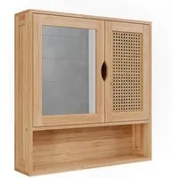 Vicco Badezimmerspiegelschrank Liora, 56 x 58 cm aus Bambus/Rattan - Spiegelschrank aus nachhaltigem Bambus/Rattan, griffloses Design und ideal für stilvolle Badezimmer mit begrenztem Platz.