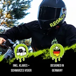 Broken Head BeProud Gelb Motorradhelm mit schwarzem Visier (Größe XS, S, L) - Stylischer Motorradhelm in Gelb mit schwarzem Visier für sichere Fahrten. Leicht, komfortabel und nach ECE-Norm geprüft – ideal für unbeschwerte Touren auf Deinem Bike.