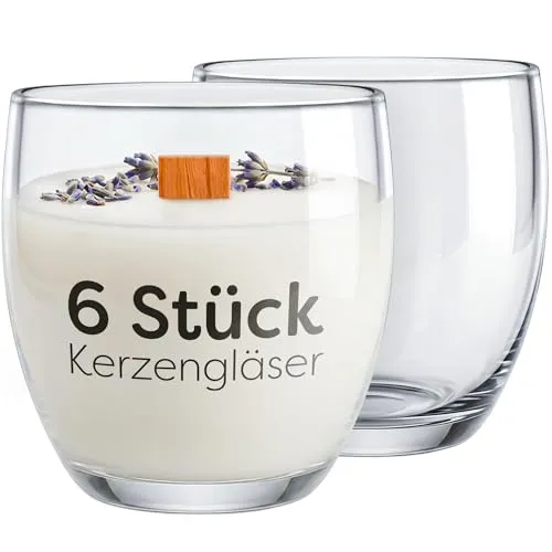 KONZEPT Kerzengläser 225 ml, 6 er Kerzen Gläser leer zum gießen, Teelichtgläser klein 8x7 cm