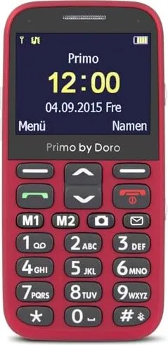 Primo 366 by Doro - Großtastenhandy mit Tischladestation in Rot, großes beleuchtetes Farbdisplay, ideal für Senioren mit Notruftaste und 250 Telefonbucheinträgen