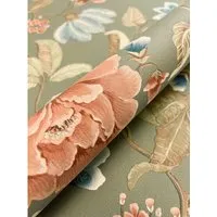 Newroom Vliestapete - Blumen Tapete in Grün, Blau und Rosa - Stilvolle Floral Tapete mit 3D Optik, ideal für Wohnzimmer und Schlafzimmer. Bringt Retro-Charme und gute Laune in Ihr Zuhause.