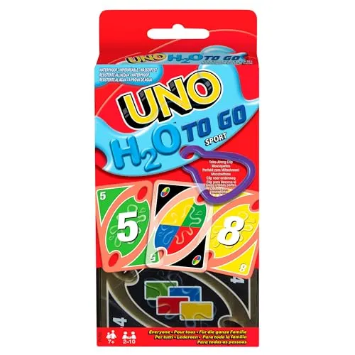 Mattel Games UNO H2O To Go - Wasserfestes UNO Kartenspiel mit Karabinerhaken, ideal für Strand und Familie, 112 Karten inklusive FLIP-Mechanik