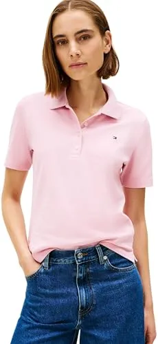 Tommy Hilfiger Damen Polo 1985 REG Pique, Bonita Pink, XL - Stylisches Polo aus stretchigem Baumwollpique mit klassischem Polokragen und Knopfleiste für einen eleganten Look.