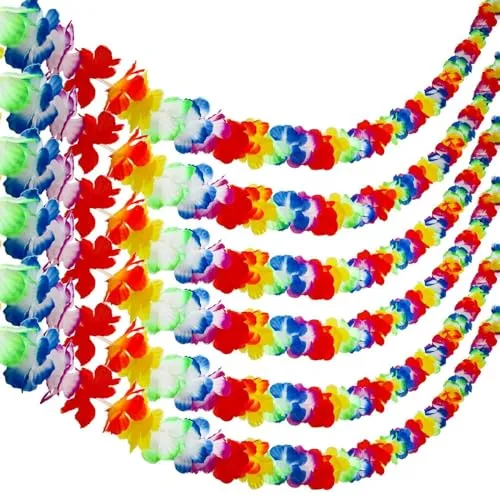 Aneco 6-Pack Bunte Hawaiian Luau Tropical Flower Lei Girland Party Dekorationen Hawaiian Tropical Party Supplies,10 Füße pro