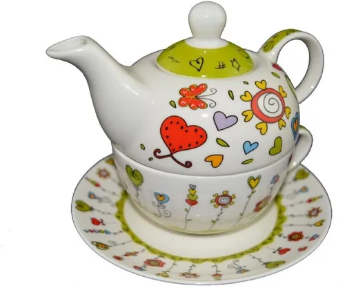 Wurm Teekanne Teekannen-Set mit Tasse und Teller in Grün - Elegantes Teeset aus Keramik, perfekt für Tee- und Kaffeepausen. Ideal als Geschenk für besondere Anlässe und zur stilvollen Tischdekoration. Maße: Breite 17 cm, Tiefe 13 cm, Füllmenge Kanne: 400 ml.