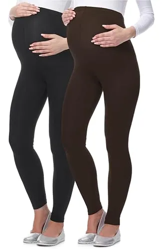 Be Mammy Lange Umstandsleggings aus Viskose Leggings Blickdicht Damen, Maternity Clothing, Ideal für die Schwangerschaft BE-02 2er Pack (Schwarz/Braun, S)