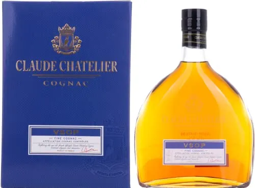 Claude Chatelier VSOP Fine Cognac 40% Vol. 0,7l Geschenkbox - Weinbrand, gereift über 8 Jahre in Limousineichenfässern für ein außergewöhnliches Aroma von Gewürzen und Honig. Ideal als Geschenk für Cognac-Liebhaber.