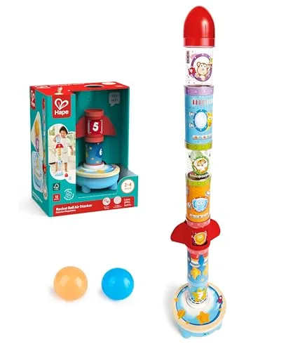 Hape Rocket Ball Air Stacker - Motorikspielzeug, fördert die Hand-Augen-Koordination und Kreativität, während der Ball bis zu 90 cm hoch fliegt!