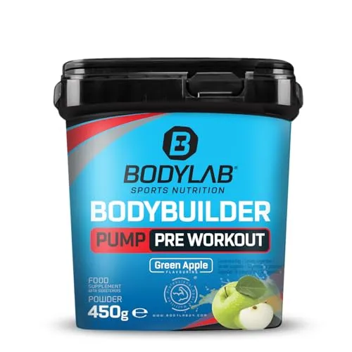 Bodylab24 Bodybuilder Pump Pre Workout Grüner Apfel 450g - Aminosäure L-Citrullin für optimale Trainingsleistung, fruchtiger Geschmack und ideal für alle Fitnesslevel vor dem Workout.