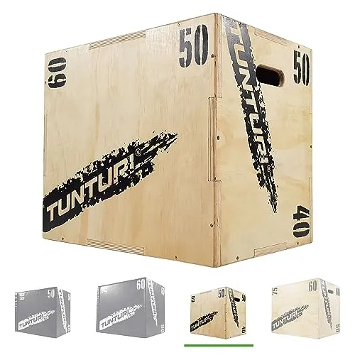 Tunturi Plyo Box - Verstellbare Sprungbox aus Holz - Sonstige Fitnessgeräte für ein intensives Plyo-Workout. Diese robuste Box ist auf drei Höhen einstellbar und eignet sich für Anfänger und Fortgeschrittene, um Kraft und Explosivität zu trainieren.