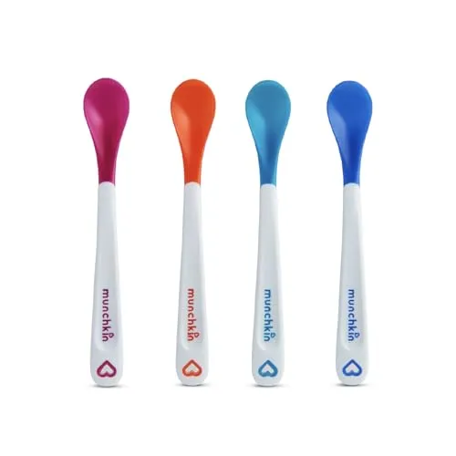 Munchkin White Hot Löffel für Kleinkinder und Babys | Baby-Abstill-Set mit farbwechselndem Hitzewarnsignal | Kunststoffbesteck | ohne BPA | Fütternlöffel für Babys | 4er Pack
