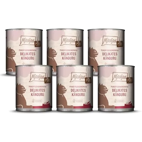 MjAMjAM Premium Nassfutter für Katzen - Delikates Känguru, 6er Pack (6 x 800 g) - Getreidefreies Katzenfutter mit hohem Fleischanteil für artgerechte Ernährung. Naturbelassene Zutaten aus regionalen Quellen, ohne Farb- und Lockstoffe. Ideal für anspruchsvolle Katzen!