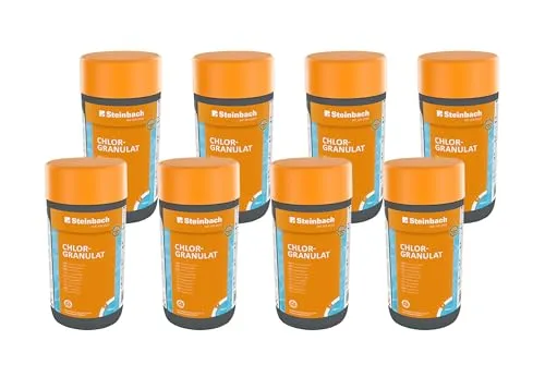 Steinbach Chlorgranulat 1 kg - Schnelllöslich für Pools - Effektive Wasserdesinfektion für kristallklares Poolwasser. Ideal für Soforthilfe und kontinuierliche Pflege. Die pH-neutrale Formel sorgt für stabile Wasserwerte und schützt Ihr Poolwasser.