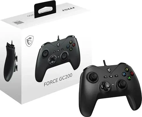 MSI Gaming Controller FORCE GC200 - Schwarz - Kabelgebundener Gamepad für PC und Android, mit Reflex Vibration und 2m Kabel für ungestörtes Gaming-Erlebnis.