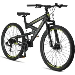Licorne Bike Mountainbike Strong 2D Premium - 26, 27,5 & 29 Zoll - Fahrräder mit stylishen Schwarz/Lime-Farben, robustem Rahmen und ideal für Offroad-Abenteuer, max. Traglast 95 kg.