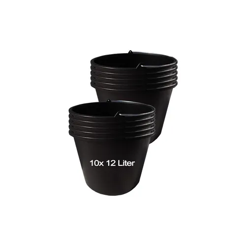 Hossi's Wholesale 10x Baueimer 12l - Stabile Maurerkübel für Baustelle und Garten - Eimer: 10 stabile 12l Maurerkübel mit Skalenangabe, ideal zum Anrühren von Beton und als Pflanzkübel. Pflegeleicht und stapelbar für platzsparende Aufbewahrung.