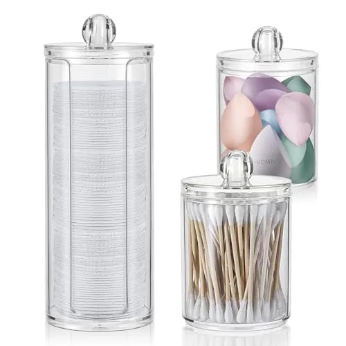 MumdoYAL 3 Stk Wattepadspender，Schminktisch Zubehör，Bathroom Organizer，Wattepads Aufbewahrung mit Deckel，Wattestäbchen-Behälter,for Dresser, Bathroom，Bedroom