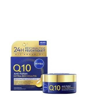 NIVEA Q10 Anti-Falten Power Nachtcreme 50 ml - Reichhaltige Nachtpflege für trockene Haut, unterstützt die Hautregeneration über Nacht und sorgt für ein angenehmes Hautgefühl. Mit wertvollem Bio-Argan-Öl für optimale Feuchtigkeitsversorgung.