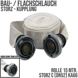 STORZ C KA 66 Flachschlauch für Bau und Feuerwehr, 52 mm - Vielseitiger Flachschlauch für Bau- und Industrieanwendungen. Robuste Oberfläche aus Polyestergarn, ideal zum Abpumpen von Wasser und für den Einsatz bei Überschwemmungen.