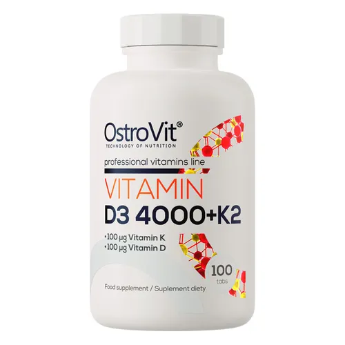 OstroVit Vitamin D3 4000 + K2 MK7 100 Tabletten - Nahrungsergänzungsmittel mit 100 mcg Vitamin D3 und K2 MK7 pro Tablette, ideal für die langfristige Unterstützung von Knochen und Immunsystem.