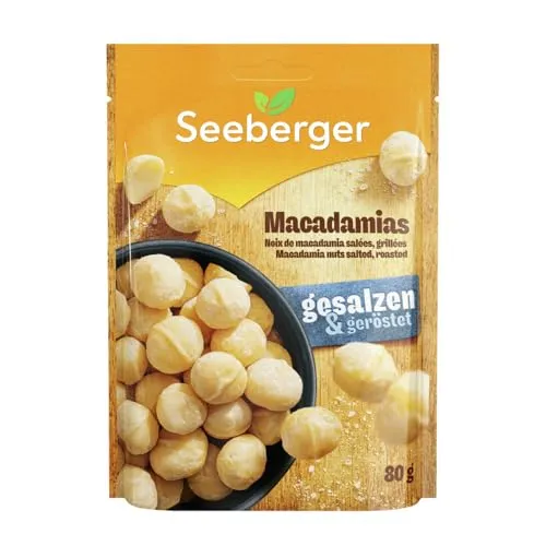 Seeberger Macadamias geröstet & gesalzen - 125 g Genuss - Genießen Sie die Königin der Nüsse: zart geröstete Macadamias mit feiner Salznote. Ideal für Snacks, Pestos oder Salate - vollgepackt mit pflanzlichem Eiweiß und Ballaststoffen. Vegan und ohne Zusatzstoffe.