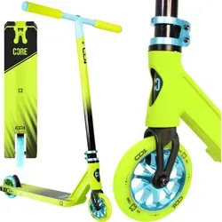 CORE CD1 Stunt Scooter Park 78cm Lime/Blau – Ideal für Einsteiger - Der CORE CD1 Stunt Scooter bietet einen leichten Aluminiumrahmen und robuste Metallkernräder für eine stabile Fahrt. Perfekt für Skatepark-Tricks und entwickelt für Kinder von 5-10 Jahren.