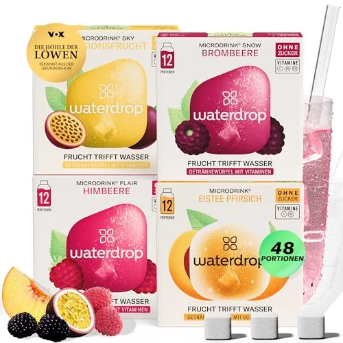 waterdrop® Beeren & Früchte Set – Zuckerfreier Durstlöscher - Getränkepulver mit 48 fruchtigen Würfeln in 4 Sorten, vitaminreich und ideal für unterwegs. Einfach in Wasser auflösen und erfrischend genießen!