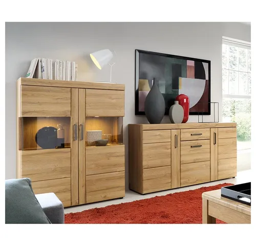 Lomadox Wohnzimmer-Set CARIATI-129, (Mega-Spar-Set, 2-St., 2-tlg), mit Highboard und Sideboard in Grandson Eiche Nb. 273/133/41 cm