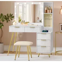 VASAGLE Schminktisch mit LED-Spiegel und Schmucktablett - Weiß - Moderner Schminktisch mit 10x Vergrößerungsspiegel, LED-Beleuchtung und reichlich Stauraum. Perfekt für Ihre Kosmetik und Accessoires – stilvoll und praktisch zugleich!