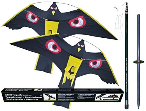 Vogelscheuche Vogelschreck Raubvogel-Drache Habicht mit 1 x hochwertigem 7 Meter Glasfaser-Teleskopstab, Spannweite 1,40 m 2 x
