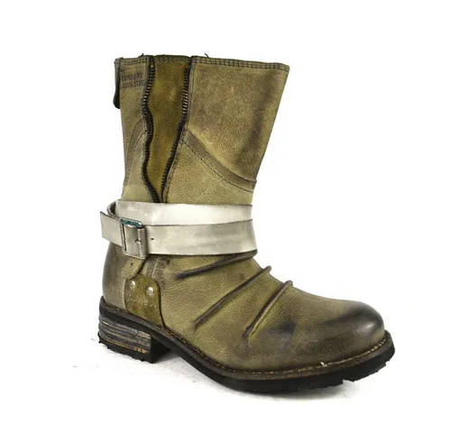 Yellow Cab AIRBASE W Y26078 Leder Biker Boots Damen - Elegante Damenstiefel aus hochwertigem Leder, mit praktischem Reißverschluss und komfortablem Blockabsatz für lässige Anlässe.