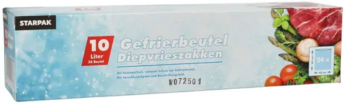 STARPAK PAPSTAR Gefrierbeutel 10,0 l - 24 Stück - Praktische Gefrierbeutel mit 10 Liter Volumen, reißfest und vielseitig einsetzbar. Ideal für die hygienische Lagerung von Lebensmitteln. Transparente Beutel erleichtern die Identifikation der Inhalte.