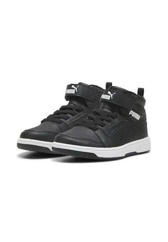 PUMA Unisex Kinder Rebound V6 Mid Wtr Ac+ Ps Sneaker, Black White, 30 EU - Sneaker mit SOFTFOAM Innensohle für optimalen Komfort, mittlerer Kragenhöhe und stylischem PUMA Formstrip – perfekt für aktive Kinder!